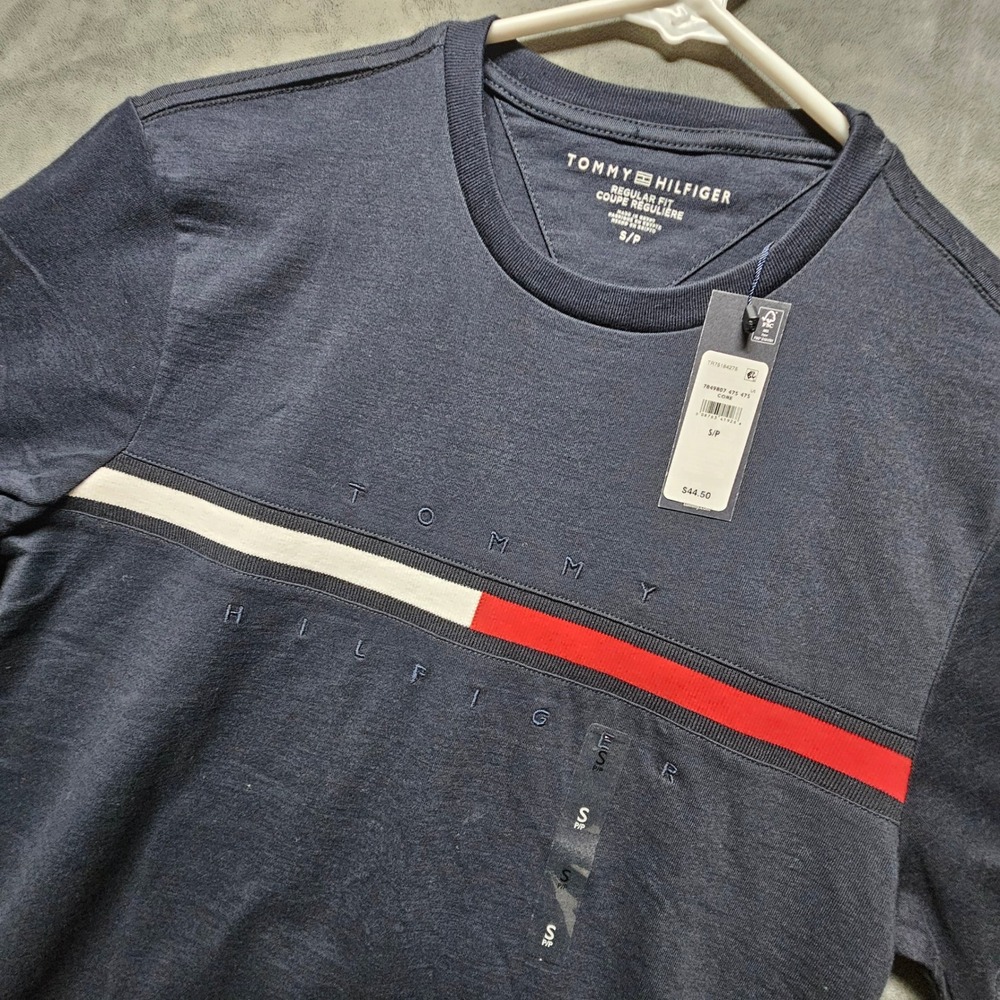 Tommy Hilfiger Small Regular Fit Navy Blue Logo Stripe T-Shirt 7849807 475